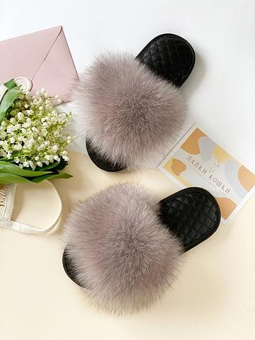 Женские тапочки из песца и стелькой из стеганой кожи фото 7