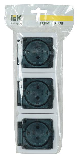 Розетка силовая (3розет.) IEK Гермес PLUS (ERMP32-K03-16-54-EC) откр. зазем. крыш. IP54 дымчатый (упак.:1шт) фото 2