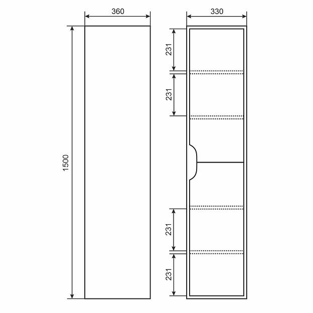 Шкаф-пенал для ванной Uperwood Modul, подвесной, с дверцами, матовый, белый фото 5