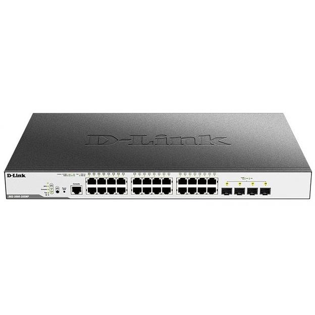 D-Link DGS-3000-28XMP/B1A Управляемый L2 коммутатор с 24 портами 10/100/1000Base-T и 4 портами 10GBase-X SFP+ (24 порта PoE 802.3af/at, PoE-бюджет 370 Вт) фото 1