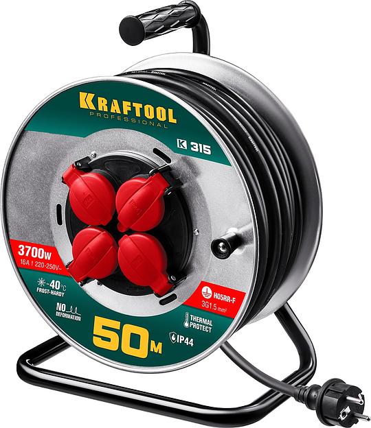 KRAFTOOL K-315, КГ, 3 x 1.5 мм2, 50 м, 3700 Вт, IP44, силовой удлинитель на стальной катушке (55085-50) фото 1