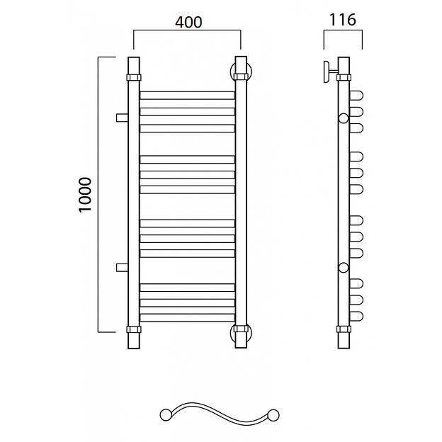 Полотенцесушитель водяной Роснерж Волна L101011 100x40 с боковым подключением 600 групповой фото 2
