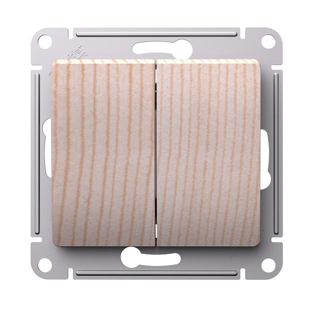 GLOSSA 2-клавишный выключатель, сх.5, 10АХ, механизм, сосна фото 1