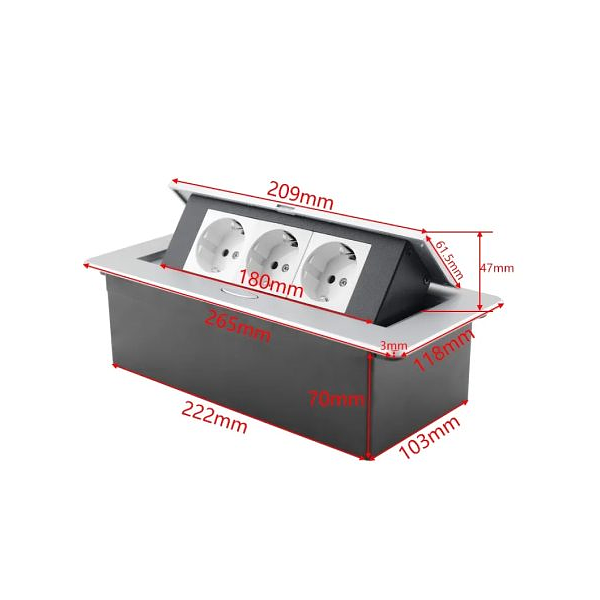 Встраиваемая выдвижная розетка в столешницу 3EU серебро фото 6