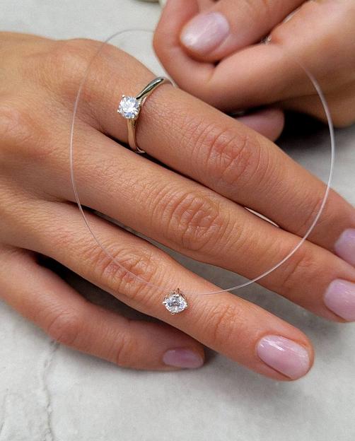 Колье невидимка с кулоном фианит на леске серебро 925 фото 5