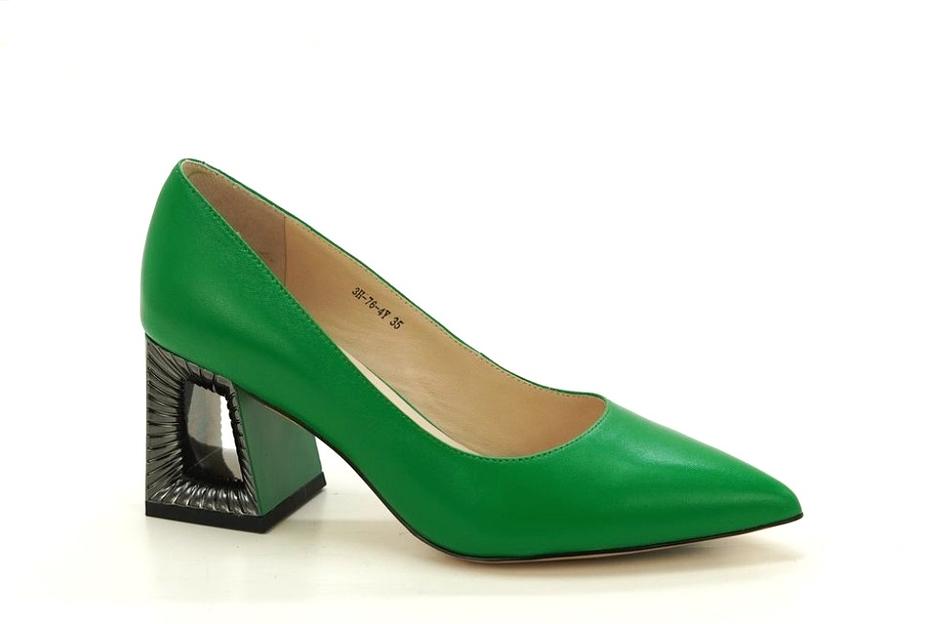 Туфли женские, зелёные, натуральная кожа, каблук 7,5 см фото 1