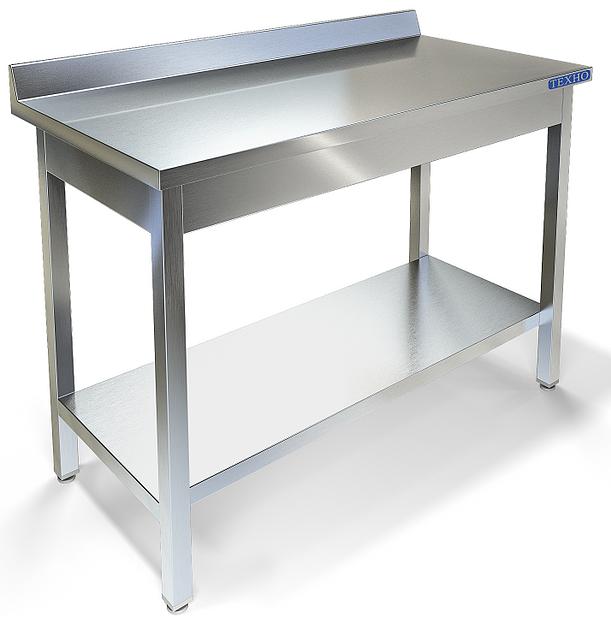 Стол разделочно производственный с бортом каркас уголок и с сплошной полкой накладкой СПП-253/1300 (1300x600x850 мм) фото 1