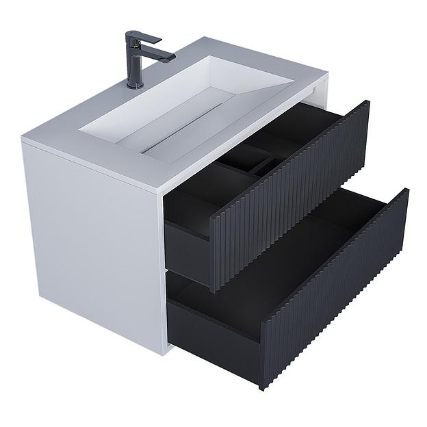 Тумба с раковиной для ванной Uperwood Next подвесная, 80 см, белая/графит, 2 ящика фото 3
