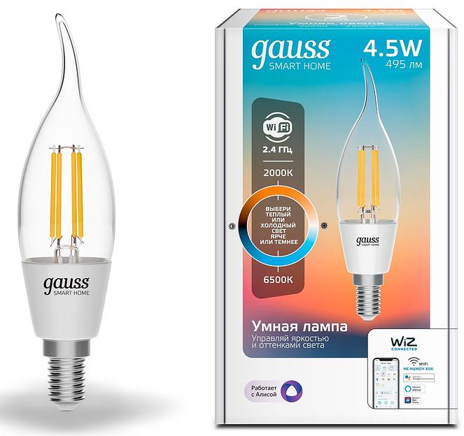 Умная лампа Gauss IoT Smart Home E14 4.5Вт 495lm Wi-Fi (упак.:1шт) (1280112) фото 1