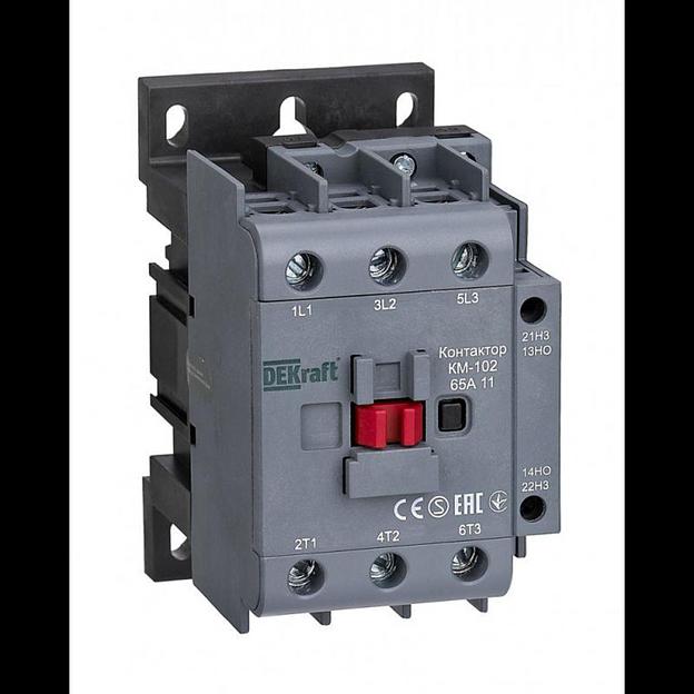 Контактор КМ-102 3п 65А кат. 230В AC 1НО+1НЗ AC-3 AC-4 DEKraft 22008DEK фото 1