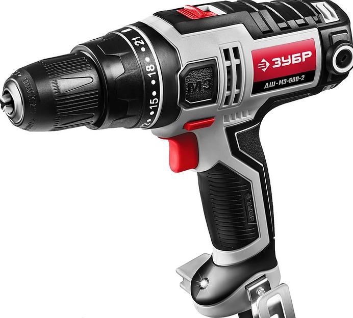 Дрель-шуруповерт сетевая ЗУБР ДШ-М3-500-2, 500 Вт, 0-450/0-1800 об/мин фото 1