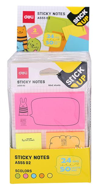 Блок самоклеящийся бумажный Deli Stick UP EA55502 50лист. ассорти 5цв.в упак. несколько размеров европодвес фото 2