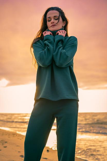 Костюм (свитшот+брюки прямые) цвет изумрудный ОПТ фото 3