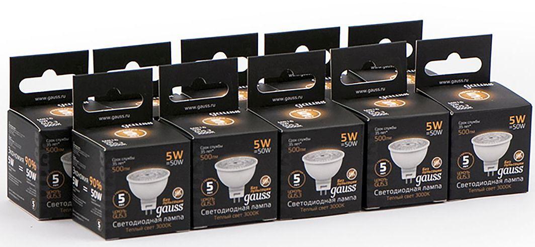 Лампа светодиодная Gauss Black 5Вт цок.:GU5.3 рефлектор 220B 3000K св.свеч.бел.теп. MR16 (упак.:10шт) (101505105) фото 3