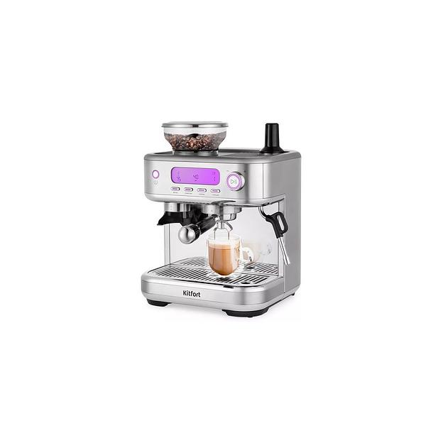 Кофеварка KitFort КТ-7113, рожковая, нержавеющая сталь фото 1