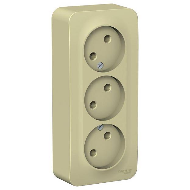 Розетка 3-м ОП Blanca 16А IP20 250В без заземл. без защ. шторок с изолир. пластиной беж. SE BLNRA000 фото 1