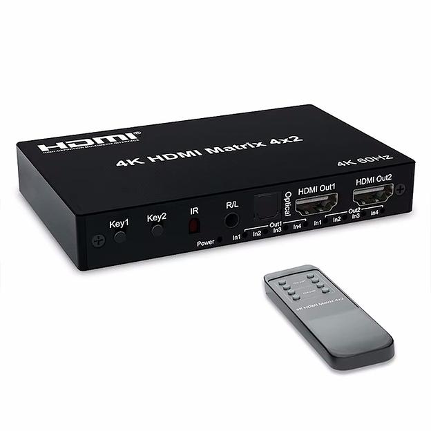 ORIENT HS0402H-2.0, HDMI матричный переключатель 4->2 с аудиовыходами, UHD 4K/60Гц (3840x2160), HDR, HDMI 2.0, HDCP 2.2, EDID управление, аудиовыходы: аналоговый jack 3.5 mm/ цифровой SPDIF, (33329) фото 1