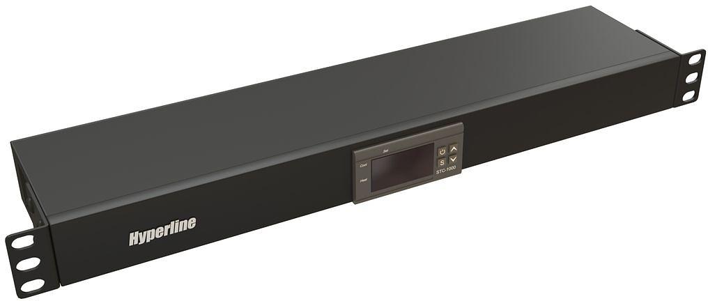 Hyperline TMP-230V/2w-RAL9004 Микропроцессорная контрольная панель,1U, для всех шкафов 19'', подключение до двух устройств, датчик температуры, кабель питания, цвет черный (RAL 9004) фото 1