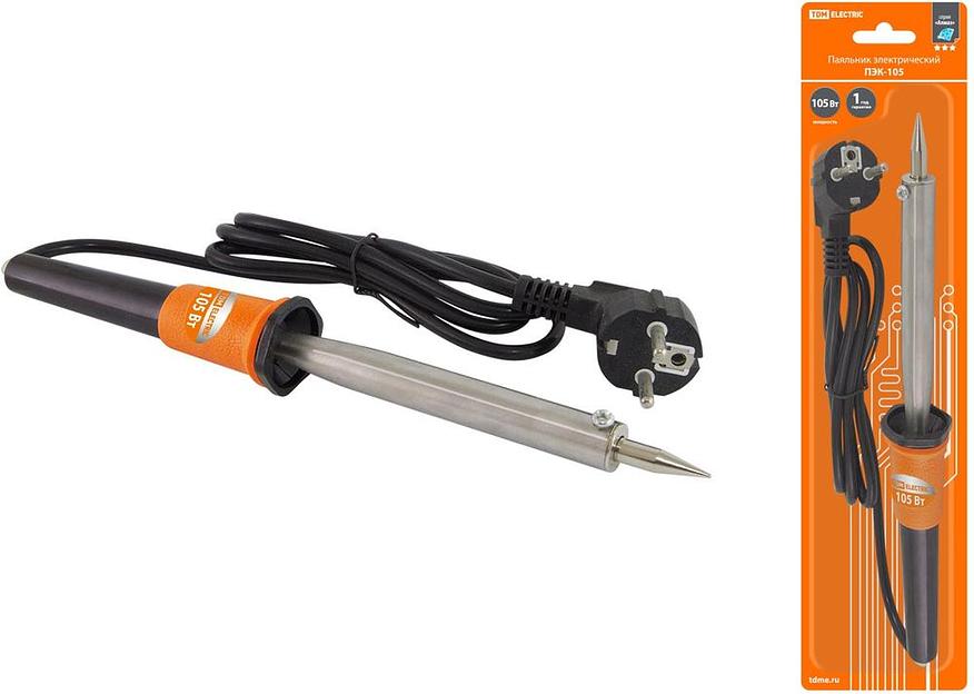 Паяльник ПЭК-105 105 Вт, 230В, керам. ТЭН, долговечное жало, с/з, прорезин. ручка, "Алмаз" TDM фото 1