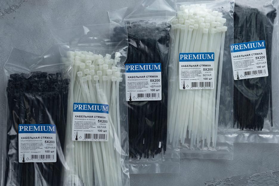 Кабельные стяжки Premium 3×100, 3×150, 3×200, 4×150, 4×200 белые/чёрные опт фото 1
