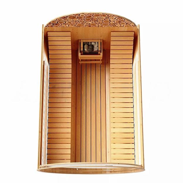 Круглая баня-бочка «Premium» из кедра с электрической печью фото 5