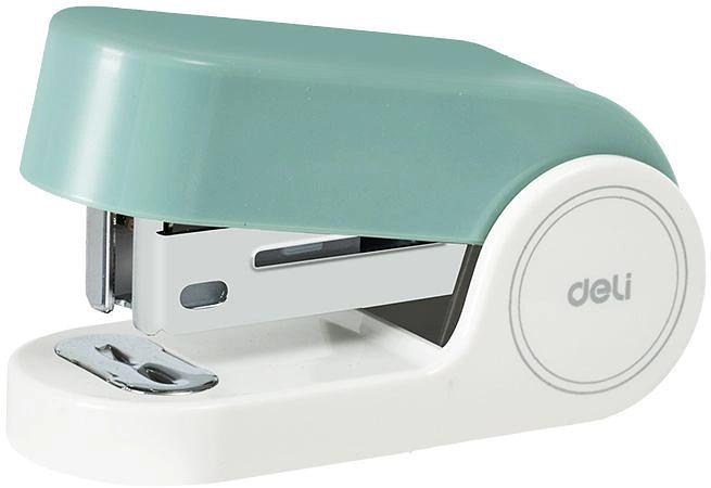 Степлер мини Deli EK203-GR EK203 24/6 26/6 (15листов) встроенный антистеплер зеленый 15скоб металл/пластик коробка фото 1