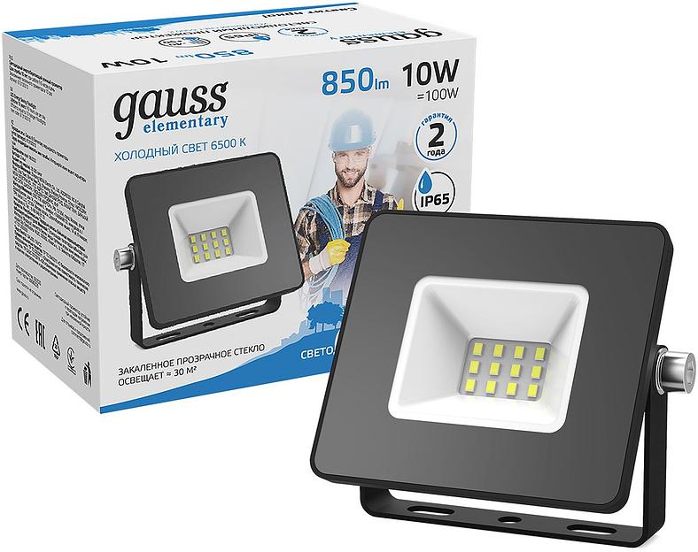Прожектор уличный Gauss Elementary 613100310 светодиодный 10Вт корп.алюм.черный фото 6