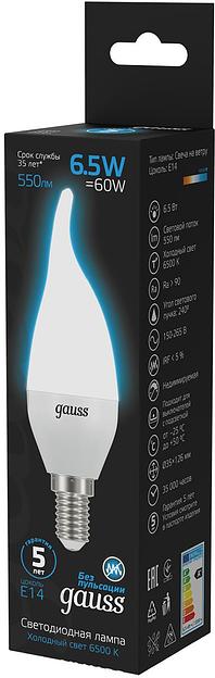 Лампа светодиодная Gauss 104101307 6.5Вт цок.:E14 свеча 220B 6500K св.свеч.бел.хол. (упак.:10шт) фото 4