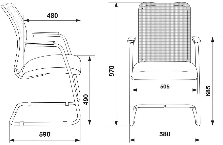 Кресло Бюрократ CH-599AV серый TW-32K03 сиденье черный TW-11 сетка/ткань полозья металл металлик фото 5