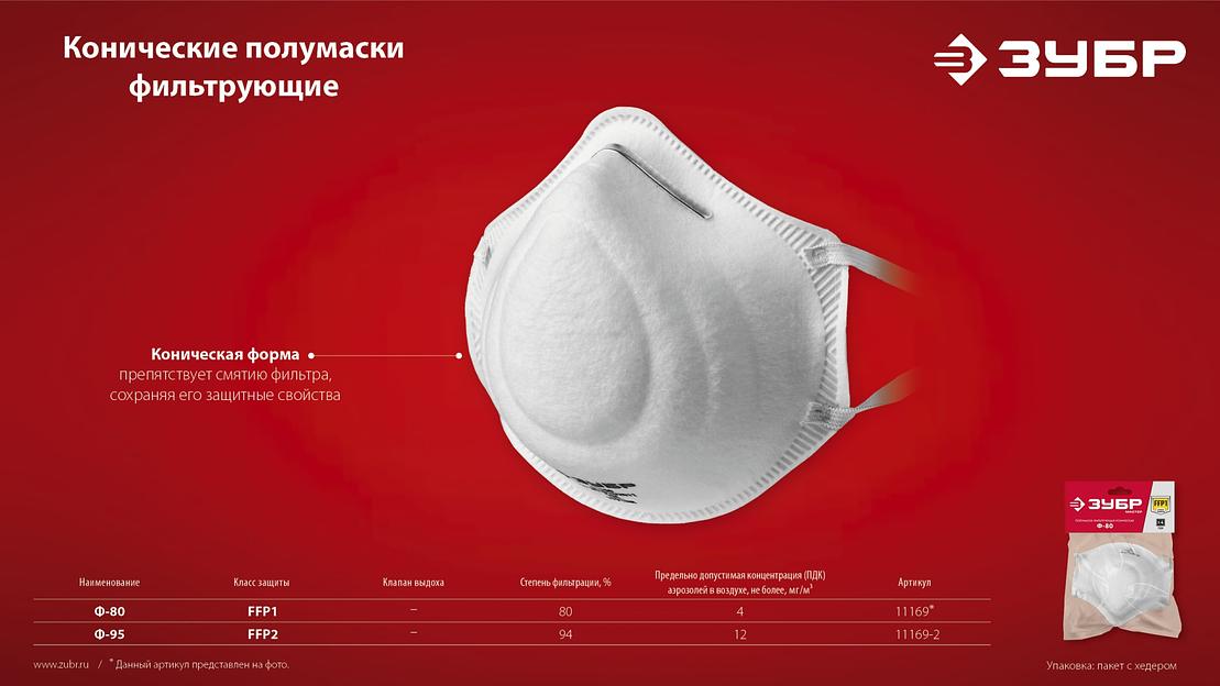 ЗУБР Ф-95, класс защиты FFP2, коническая, фильтрующая полумаска (11169-2) фото 8