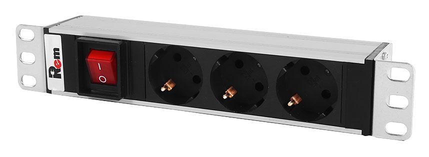 Блок распределения питания Rem R-10-3S-V-220-Z гор.размещ. 3xSchuko базовые 10A C14 фото 1