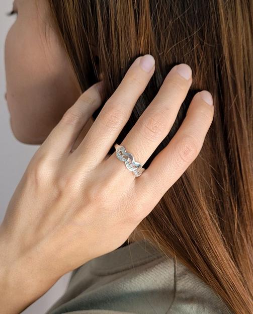 Серебряное кольцо волны с фианитами 925 фото 2