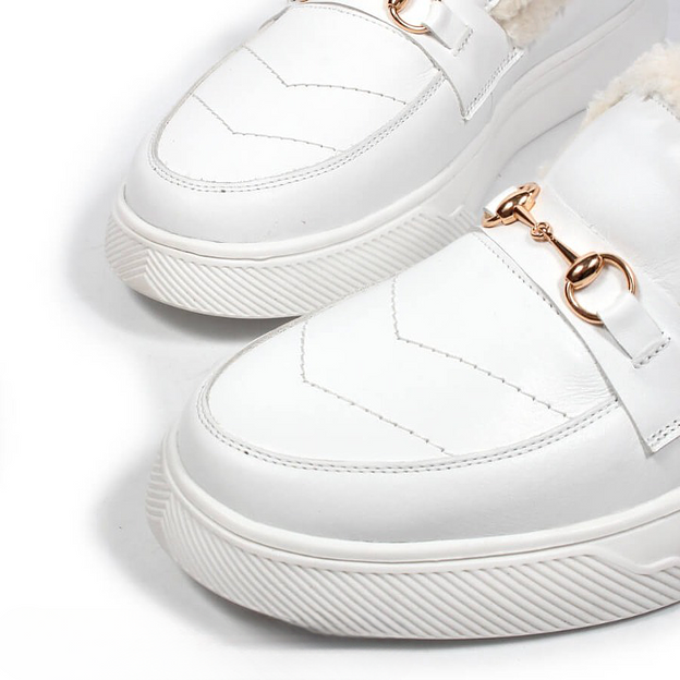 Слипоны утеплённые TAIS из натуральной кожи, арт.MT456 белый ОПТ фото 8