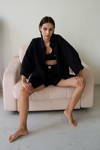 Костюм лён  SET019/04/Черный  фото 1