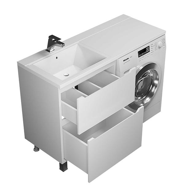 Тумба под стиральную машину Uperwood Tanos 60 см, напольная, белая, 2 ящика фото 6