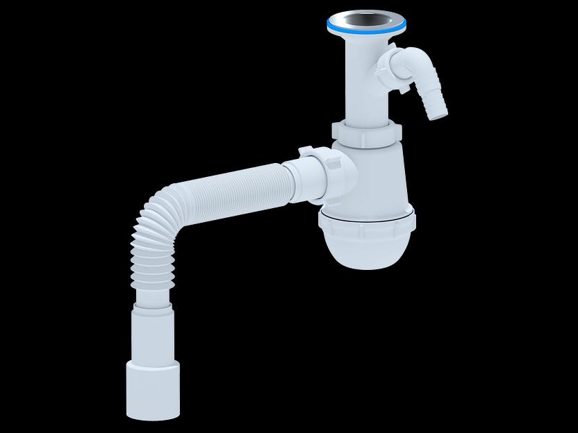 Сифон для мойки АНИ Грот 1 1/2'X40 литой выпуск с отводом для стиральной машины с гибкой трубой 40х40/50 фото 1