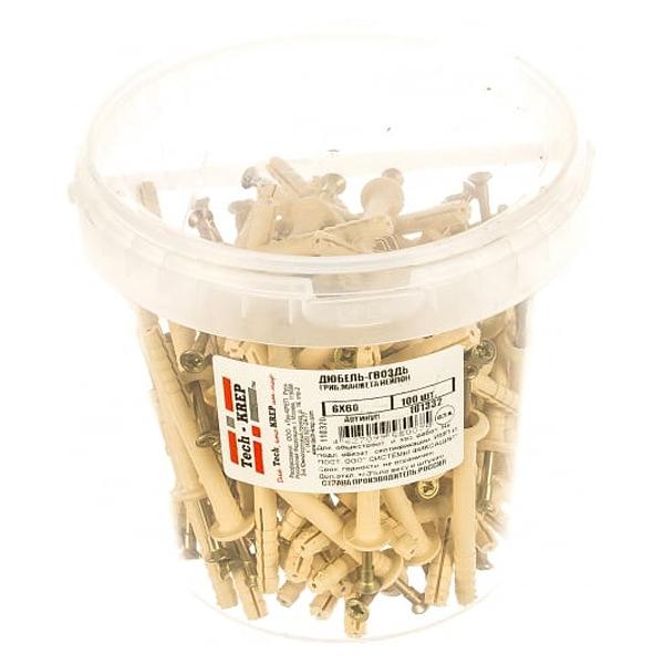Дюбель-гвоздь 6х60 цилиндрический бортик, нейлон (100шт) фото 1