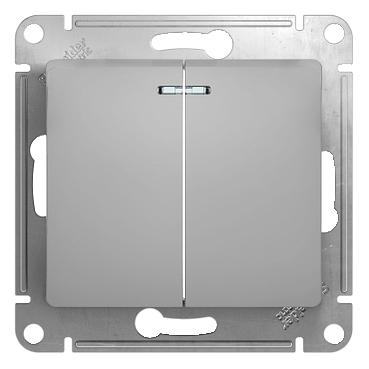 Systeme electric GSL000353 GLOSSA 2-клавишный ВЫКЛЮЧАТЕЛЬ с подсветкой, сх.5а, 10АХ, механизм, АЛЮМИНИЙ фото 2