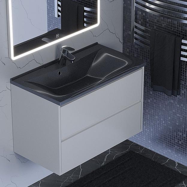 Раковина для ванной полувстраиваемая Uperwood Elen, 80 см, с декоративной крышкой, черный металл  фото 1