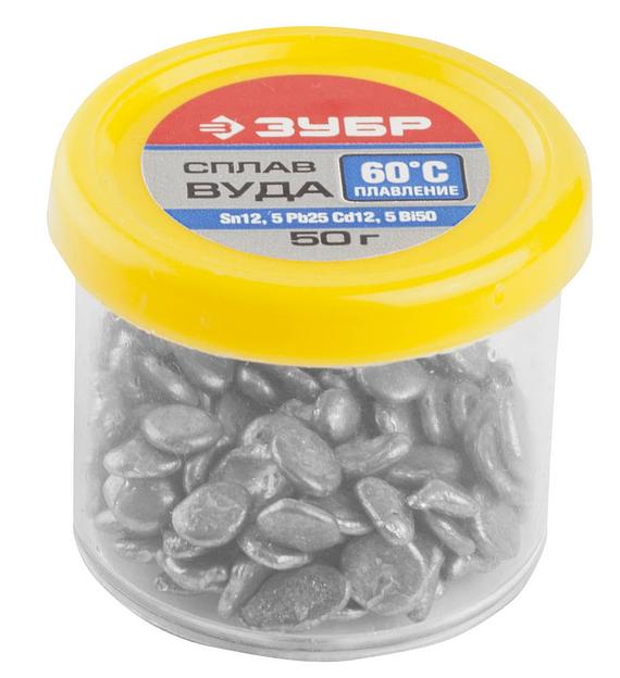 ЗУБР ВУДА, (Sn12.5, Pb25, Cd12, 5Bi50 ), 60°C, 50 г, легкоплавкий сплав в гранулах (55458-050) фото 1