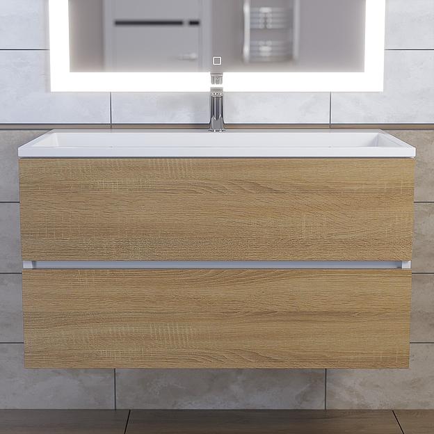 Тумба под раковину для ванной Uperwood Barsa 90 см, подвесная, белая/дуб сонома фото 3