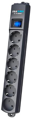 Сетевой фильтр Pilot S-MAX 3м (6 розеток) серый (коробка) фото 1