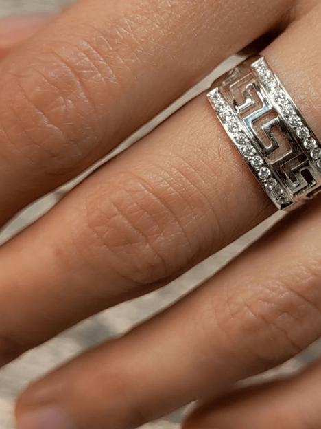 Серебряное кольцо с орнаментом и фианитами 925 фото 5