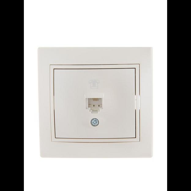 Розетка телефонная 1-м СП Mira RJ11 16А IP20 евро стандарт со вставкой жемчуж./бел. перламутр. LEZAR фото 1