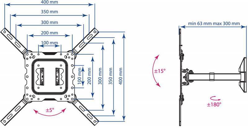 Кронштейн для телевизора Kromax DIX-17 черный 22"-55" макс.40кг настенный поворот и наклон фото 3