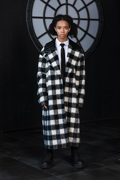 Чёрно-белое пальто в клетку на девочку ОПТ фото 1