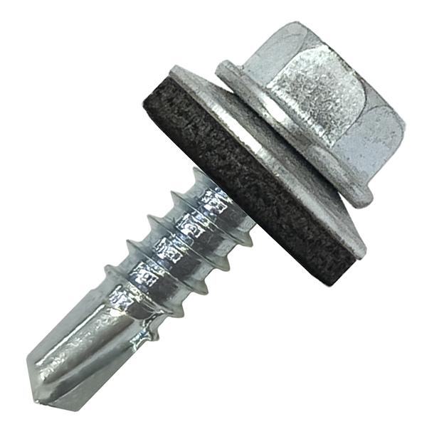 Саморез кровельный 4.8х19 по металлу сверло №2 шайба d=14мм с EPDM прокладкой оцинкованный фото 1