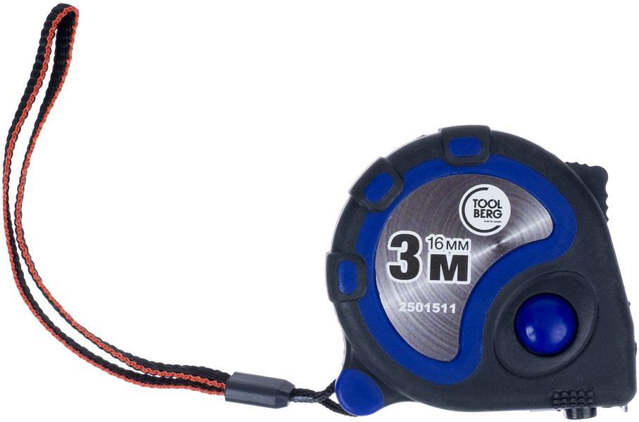 Рулетка Toolberg 3мх16мм обрезиненый корпус, 3 фиксатора, магнит фото 1