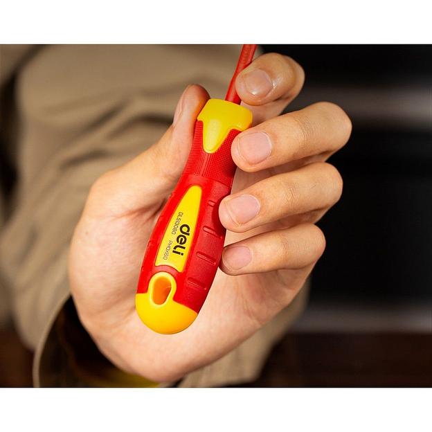 Диэлектрическая крестовая отвертка Deli DL513060 PH0х60мм сталь Cr-V, сертификат VDE для работ под напряжением до 1000 В фото 3