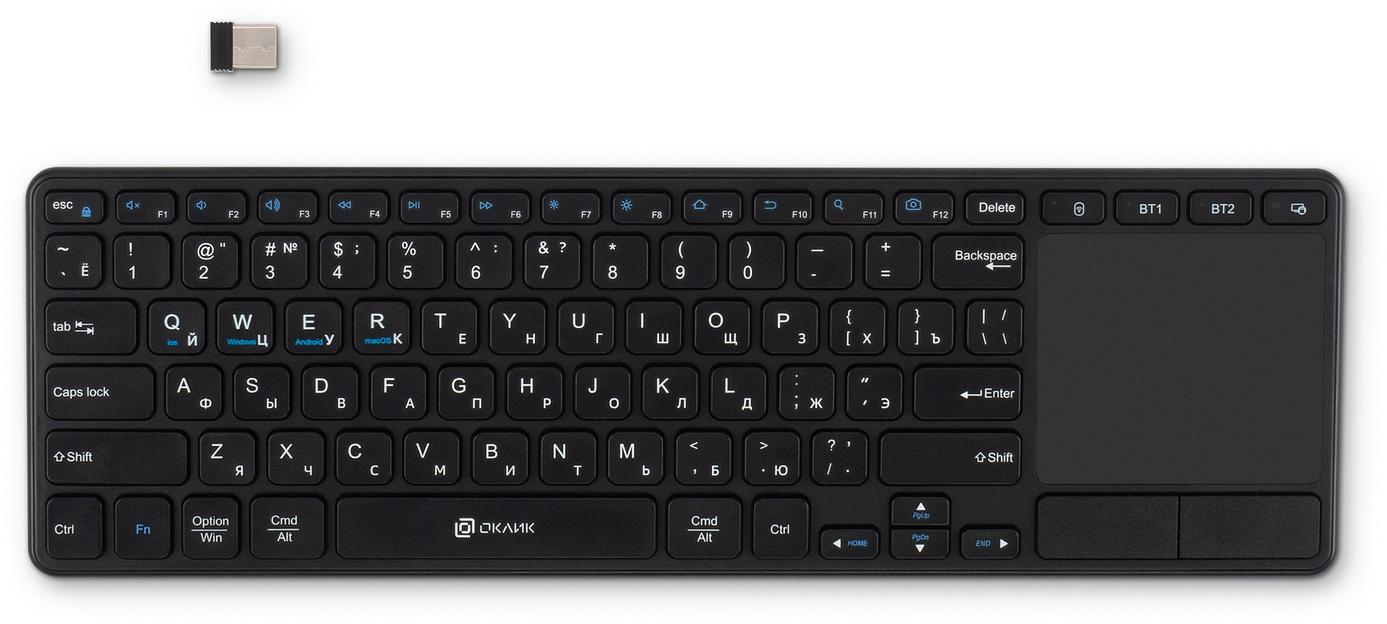 Клавиатура Оклик K614W черный USB беспроводная slim Multimedia Touch (1979327) фото 1